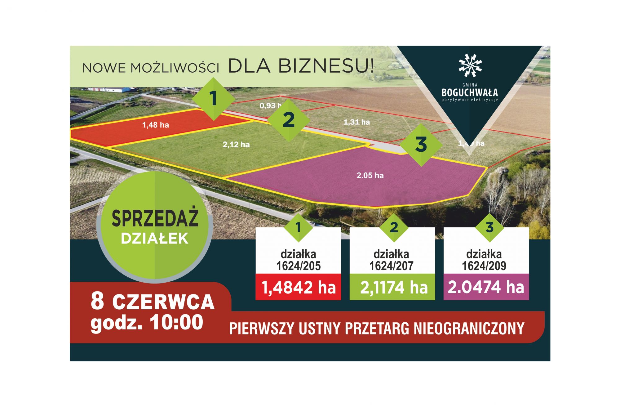 Ogłoszenie o przetargu na sprzedaż nieruchomości w miejscowości Boguchwała - Wisłoczysko