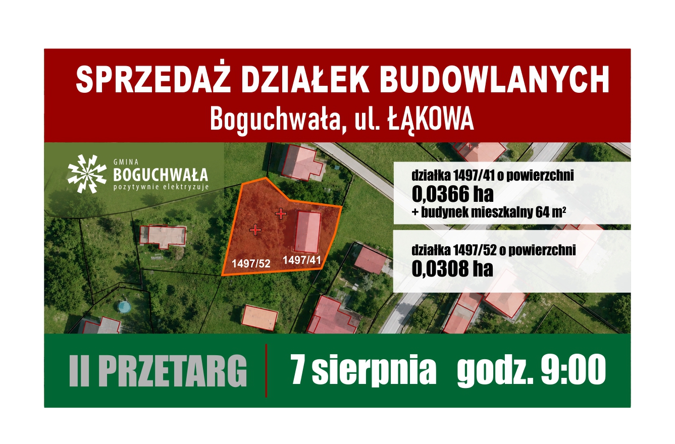 Sprzedaż działek budowlanych w Boguchwale przy ul. Łąkowej - II przetarg